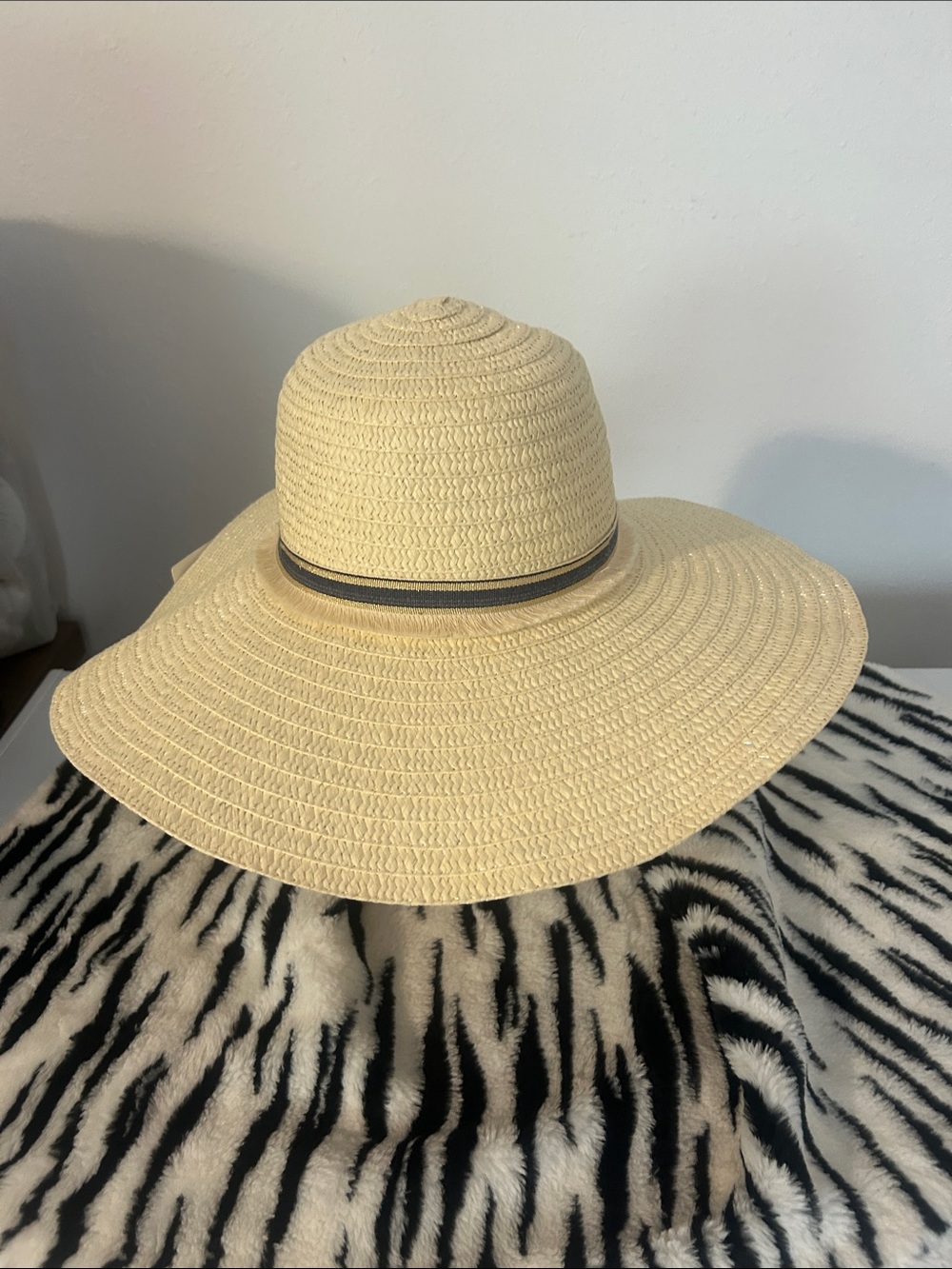 Wide-Brim Cream Straw Sun Hat with Contrast Band.  OS.  NWT😀